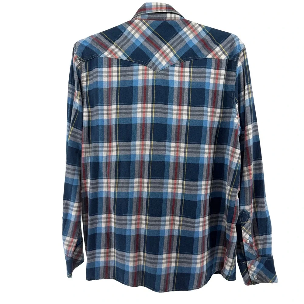 True Religion Mens Blue Plaid Western Snap Long Sleeve Shirt 2XL MONB390MU3